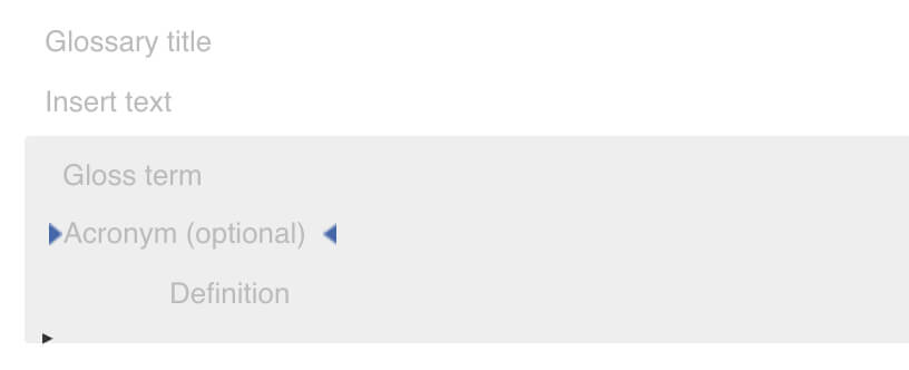 A glossary entry, with para, gloss term, acronym, and glossterm elements.