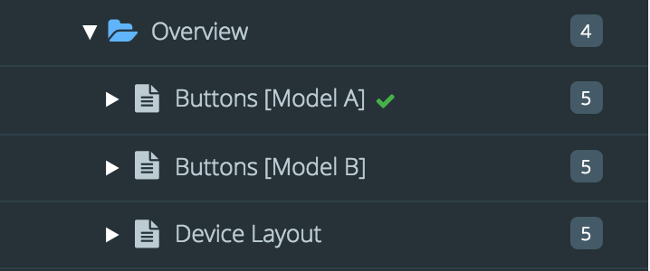 Overview folder containing three topics. The first topic has a green check next to its name to show that it is checked out.