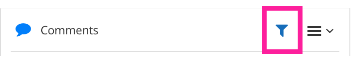 The top of the comments sidebar. In the top right, there is a menu icon and a filter icon. The filter icon is highlighted.