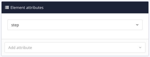Element attributes section shows that the step element is selected.