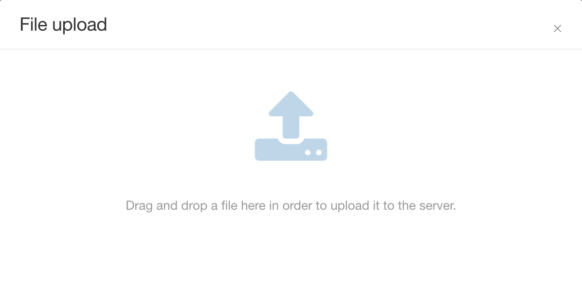 File upload dialog. It shows an upload icon and instructs the user to drag and drop a file into the file upload area.