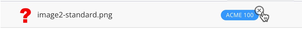 A list showing an entry for an image. The name of the image is shown and it has a taxonomy label. The cursor is positioned over the top right corner of the label, where there is a gray circle with a cross icon.
